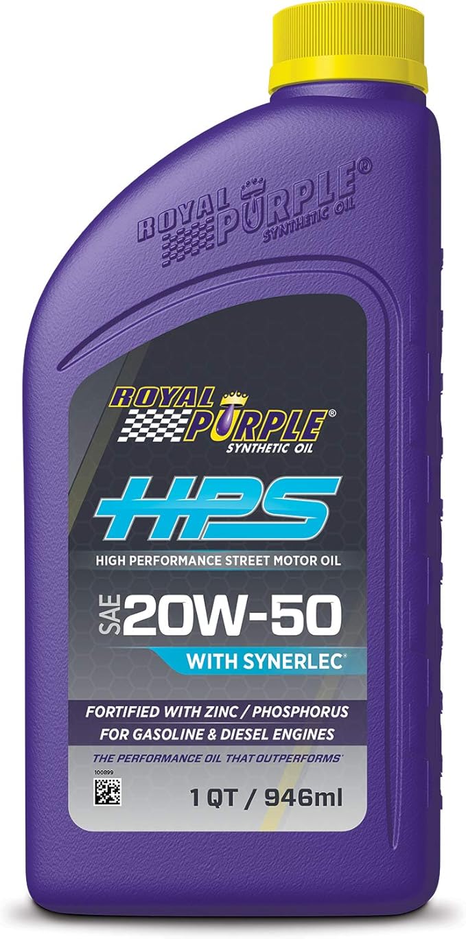 Royal Purple Motor Oil, HPS High Performance Street, High Zinc, 20W50, Synthetic, 1 qt Bottle, Each