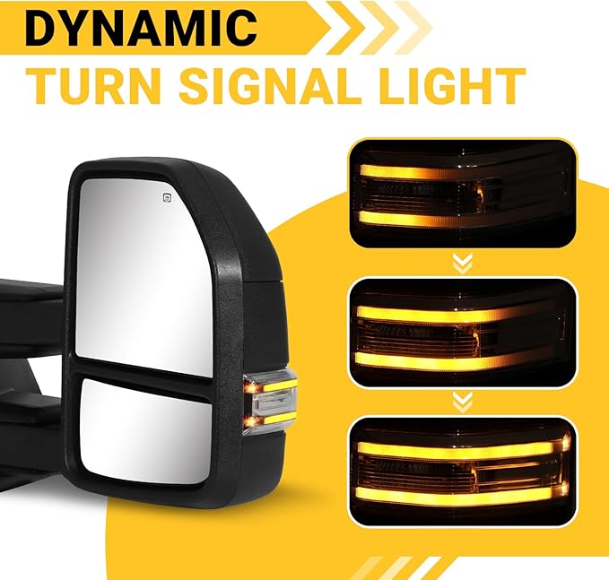 Towing Mirrors for 2015-2020 F150 Ford Tow Mirrors with Turn Signal & Running Light Heated Power Glass Temp Sensor Pair Set, Unpainted Black