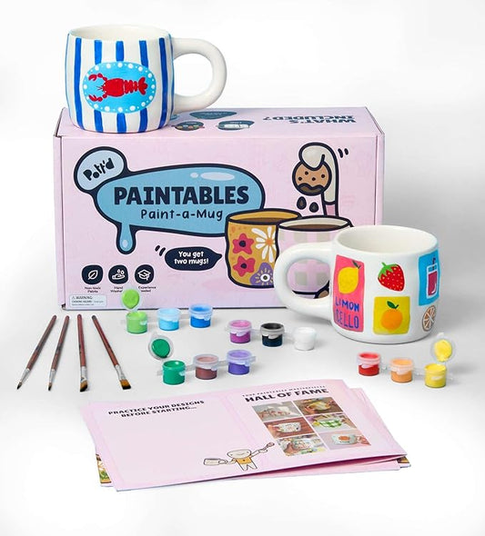 Pott'd Paintables Paint Your Own Mug Kit - DIY Mug Painting Kit for Adults. Ceramic Painting Kit for Adults Includes Mugs, Paints, Brushes, Cloth and Painting Inspiration Guide
