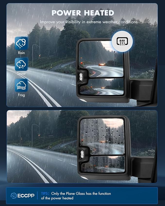 ECCPP Towing Mirrors Tow Mirrors With 2019-2022 For GMC For Serria 1500 Power Heated Turn Signal Width Puddle Running Back-Up Light Temp Sensor Chrome Pickup