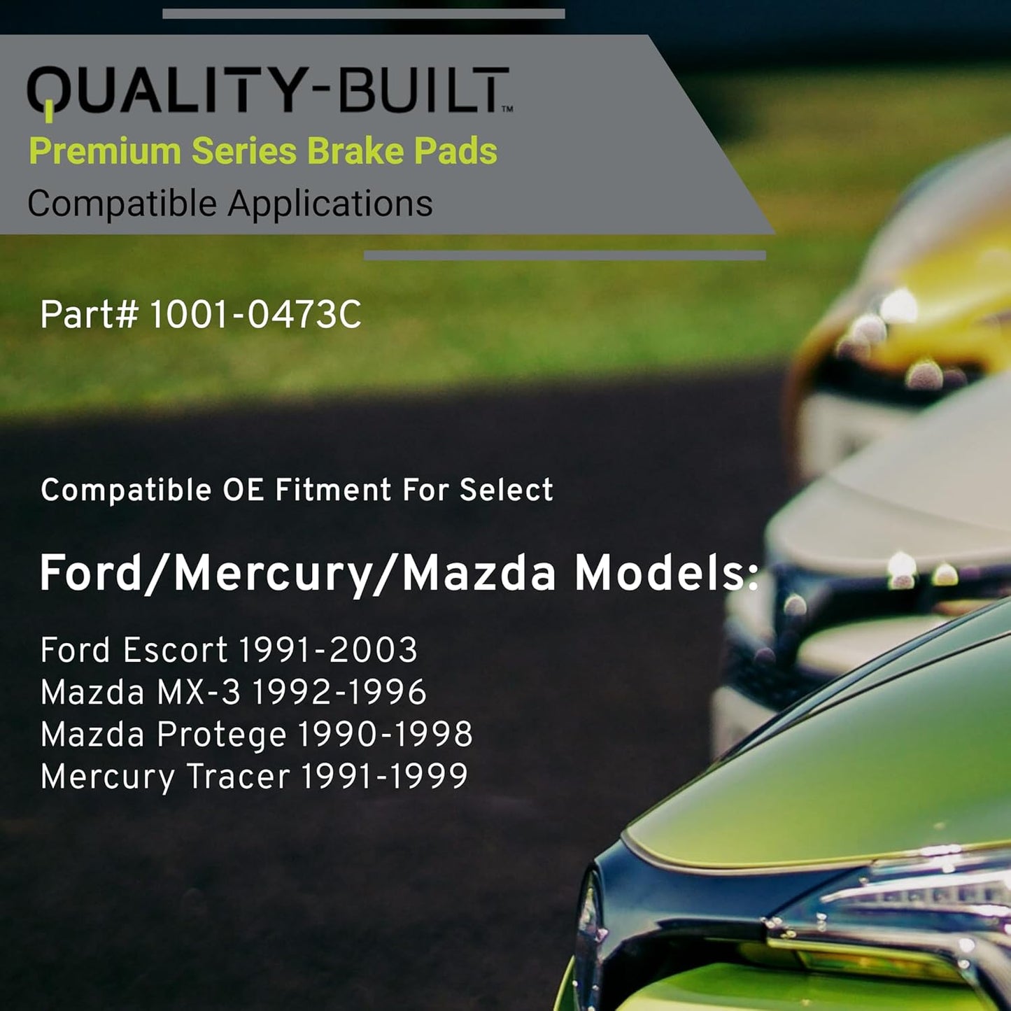 Premium Ceramic Front Brake Pads (1001-0473C) Compatible with Ford Escort 1991-2003, Mazda MX-3 1992-1996, Mazda Protege 1990-1998, Mercury Tracer 1991-1999