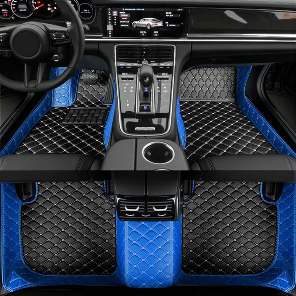 Custom Artificial Leather Waterproof All-Weather Car Floor Mats Fit for 99% Sedan SUV Sports Car Vehicle Car Mat (Blue Black Beige)