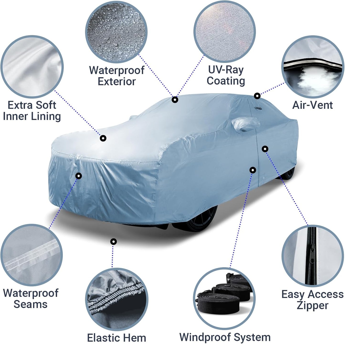 iCarCover Custom Car Cover for Jaguar XJS, Waterproof All-Weather Rain Snow UV Sun Protector Full Exterior Indoor Outdoor Car Cover with Strap (Year Fits 1975-1996)