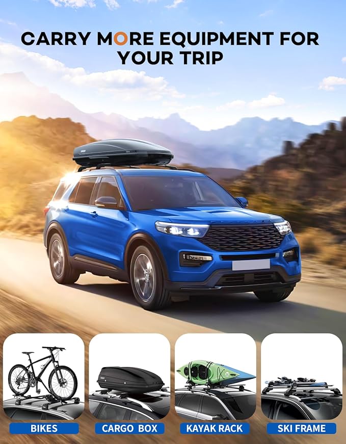 Lockable Roof Rack Cross Bars 220lbs Compatible with Ford Explorer 2020 2021 2022 2023 2024 2025 2026,Heavy Duty Aluminum Roof Rails Crossbars Black Rooftop Cargo Carrier Luggage