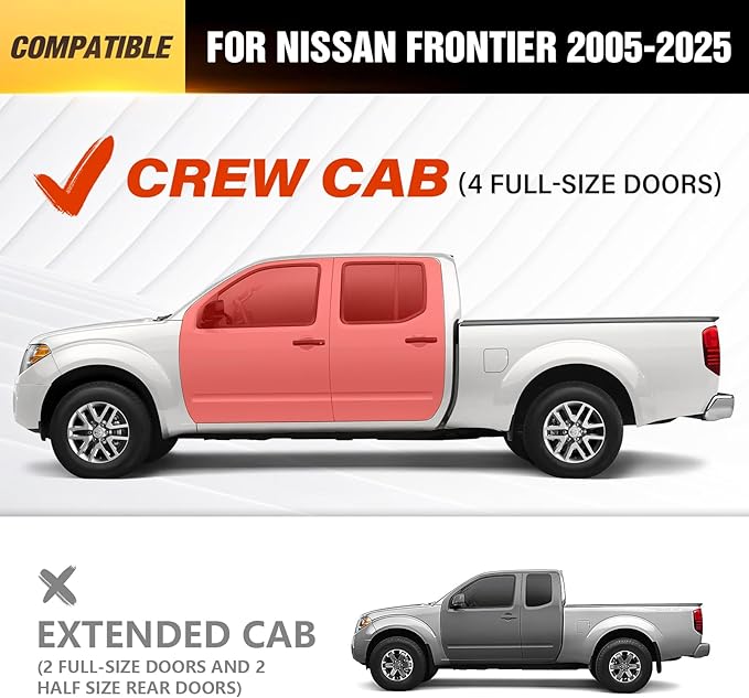 Crew Cab Running Boards Side Steps Compatible for 2005-2025 Nissan Frontier Crew Cab (4 Full Size Doors), Two Stairs Design Bolt-on Side Rails Step Nerf Bar (Black Powder Coated, Star Logo)