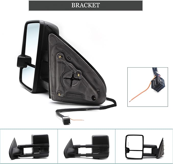 ReYee Towing Mirrors for 2014-2019 Chevy Silverado 1500 2500 3500 GMC Sierra with Power Heated Turn Signal Light Arrow Signal On Glass Auxiliary Lamp Manual Telescoping Folding Black Cap