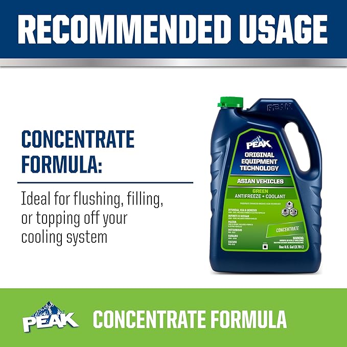 PEAK OET Extended Life Green Concentrate Antifreeze/Coolant for Asian Vehicles, 1 Gal.