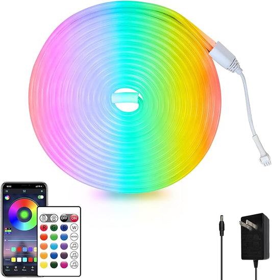 16.4FT Led Neon Rope Lights Control with App/Remote,Flexible Led Rope Lights,Multiple Modes,IP65 Outdoor RGB Neon Lights Waterproof,Music Sync Gaming Led Neon Strip Lights for Bedroom Décor