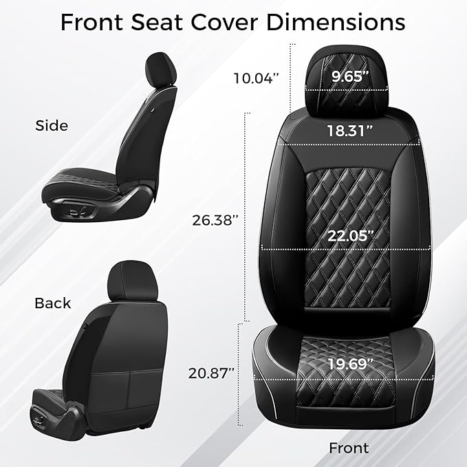 Huidasource Car Seat Covers Full Set, Nappa Leather Seat Covers, Front & Split Rear Bench Car Seat Cover, Zipper, Velcro Adjustable, Universal Fit for Most Cars, Vans, Trucks, SUVs (Full Set/Black)