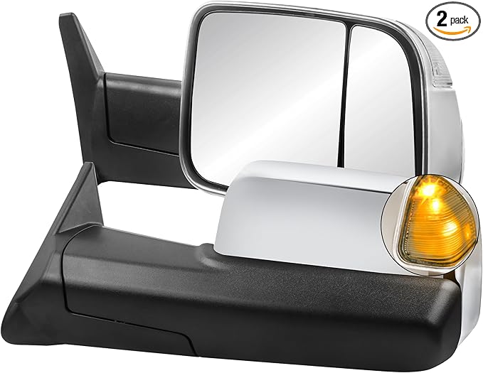 Pair Chrome Power Heated Towing Mirrors Compatible for 1994-1997 Dodge Ram 1500 2500 3500 w/Led Turn Light Manual Folding