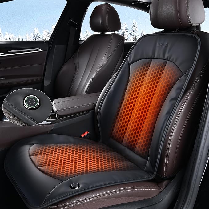 Coverado Front Seat Covers, Comfortable Seat Cover with Full Back Support in Winter, Luxury Faux Leather Waterproof Seat Cushion, Driver Car Seat Protector Universal Fit Most Cars,1PCS (Black)