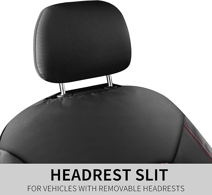 Car Seat Cover,Breathable and Waterproof Leather Seat Covers,Luxury PU Universal Fit Automotive Airbag Compatible for Cars Sedans SUV and Trucks(2 Pieces,Front Seat,Black+Redline,N1)