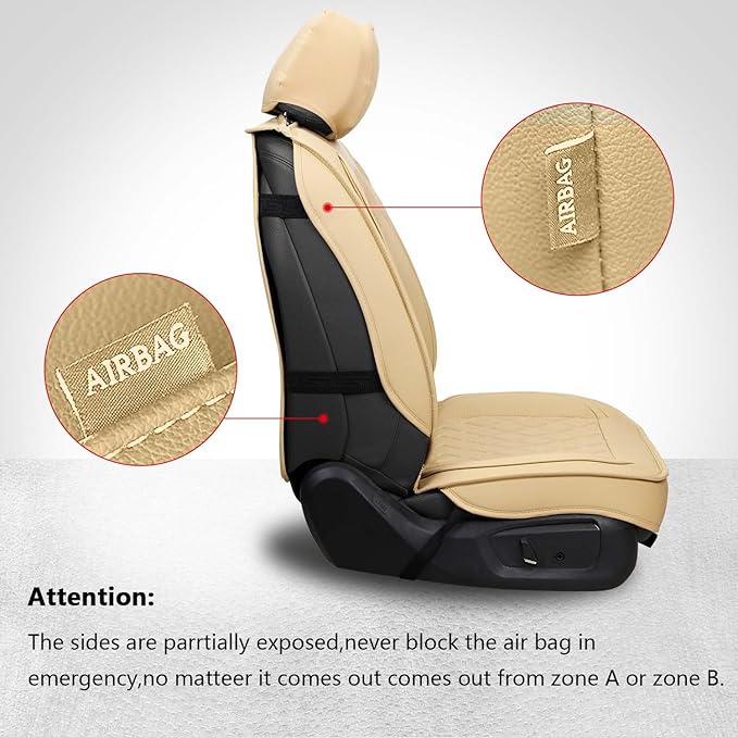 MIROZO Front Seat Covers for Car,2PCS Waterproof Car Seat Covers Faux Leather Automotive Seat Covers Car Seat Protector Vehicle Seat Cover for Sedan, Truck and SUV (2PCS Front, Beige