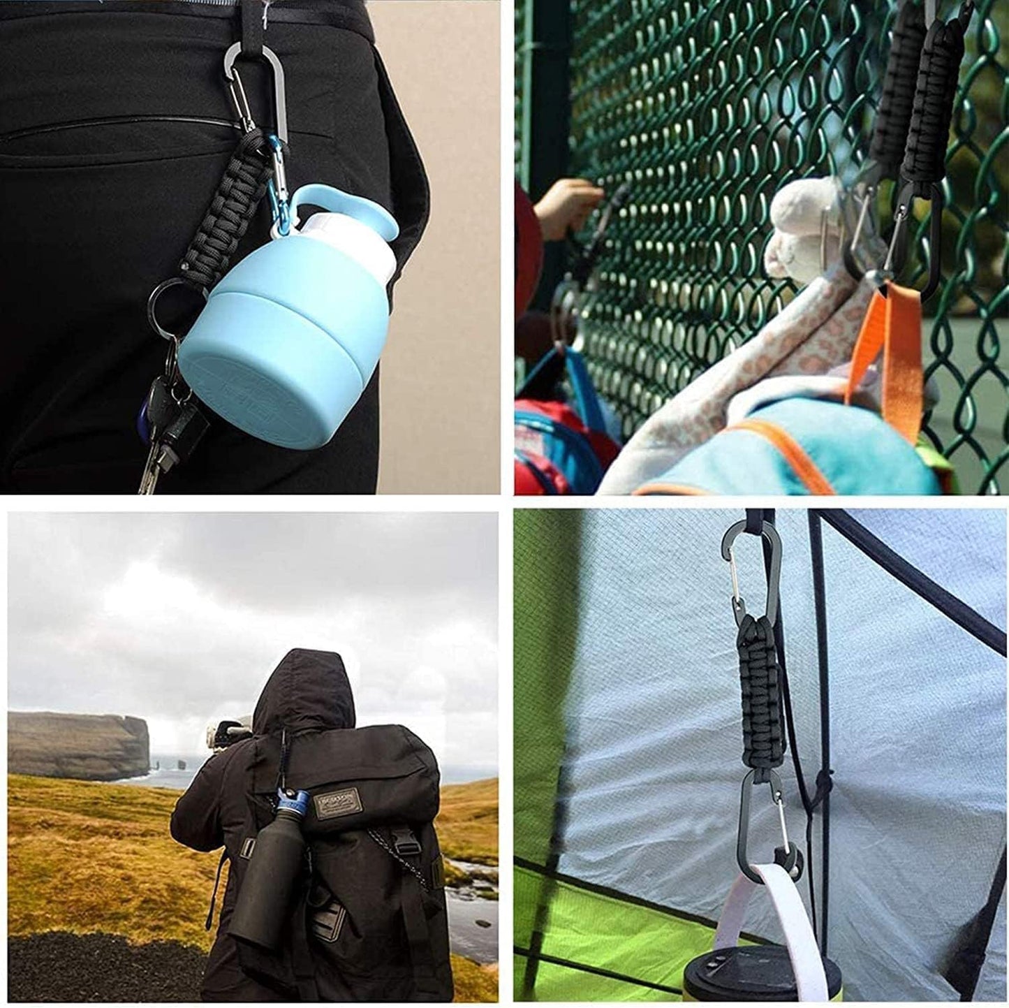 BRAVESHINE Paracord Keychain Carabiner Clip, D Ring Lanyard Hanger Stroller Hook for Water Bottle, Key, Backpacks, Men, Women