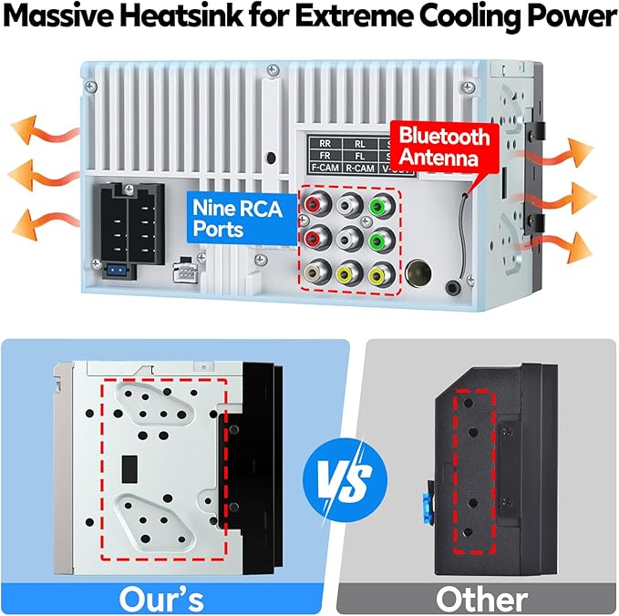 7" Double Din Car Stereo with Wireless Apple CarPlay & Android Auto, QLED Touchscreen, Bluetooth, Backup Camera, 4.2-CHN Audio, 2 Subwoofer Outputs, AM/FM Car Radio