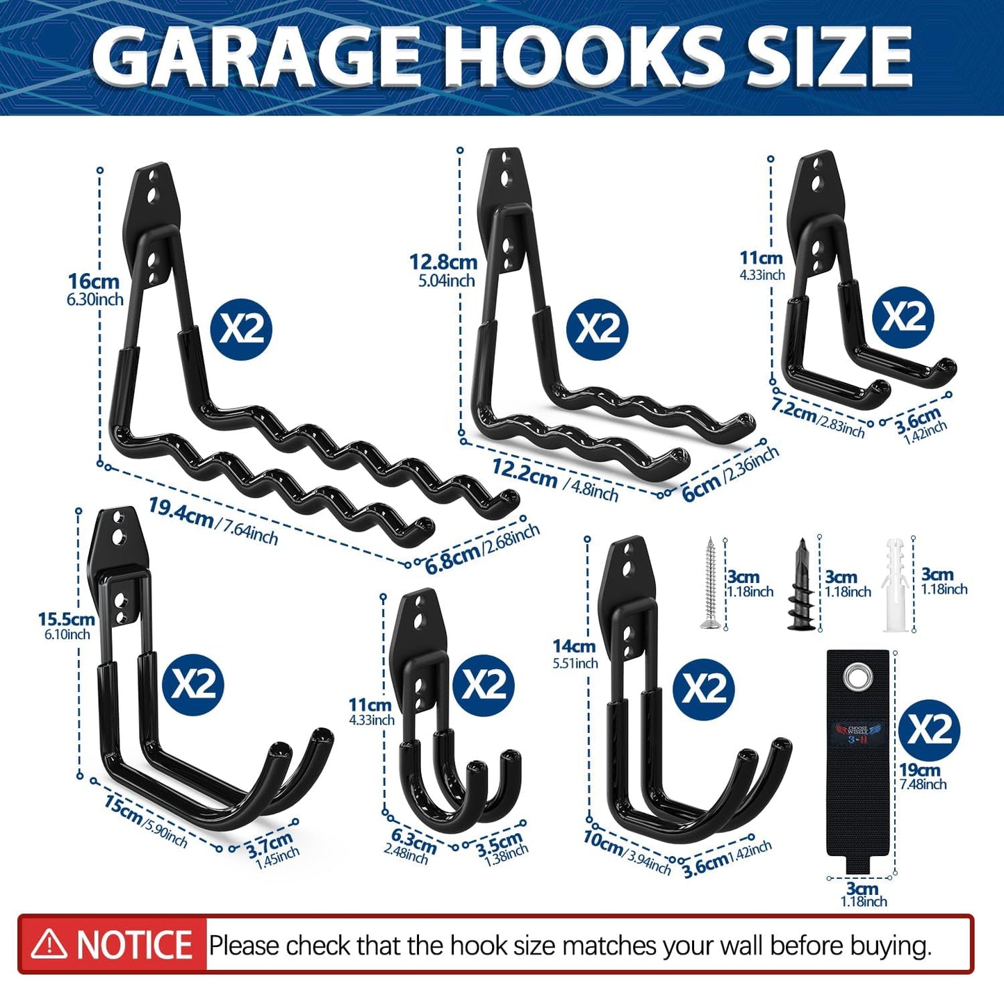 3-H Garage Wall Hooks 28 Pack, Garage Hooks Heavy Duty with Extra Welding Spots, Wall Mount Storage Organizer for Hanging Garden Lawn Tools, Ladder, Bike, WeedEater, Chair, Shovel, Blower (Black)