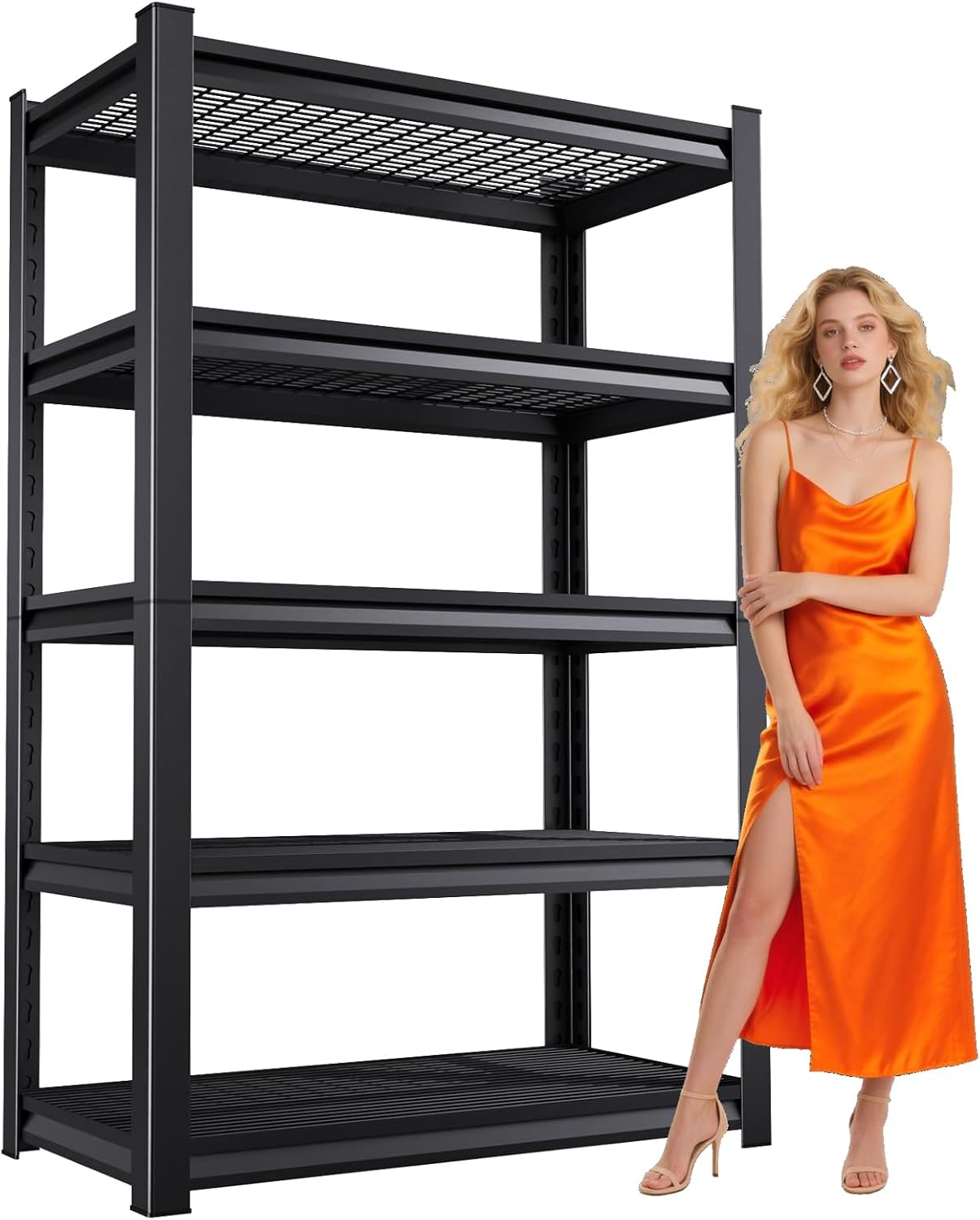 Large Garage Shelving, 5-Tier Garage Storage Shelves 3000LBS Heavy Duty Shelving Unit, Adjustable Steel Metal Shelving, Wire Shelves for Garag, Utility Rack Shelf for Basement, 81.1 ”H×45.7”W×19.7”D