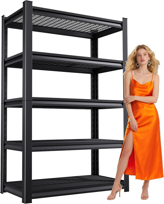 Large Garage Shelving, 5-Tier Garage Storage Shelves 3000LBS Heavy Duty Shelving Unit, Adjustable Steel Metal Shelving, Wire Shelves for Garag, Utility Rack Shelf for Basement, 81.1 ”H×45.7”W×19.7”D