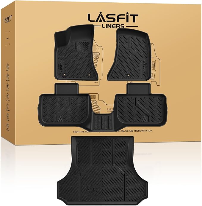 LASFIT Floor Mats & Trunk Mat for Dodge Charger 2011-2023 RWD, for Chrysler 300 2011-2023 RWD Without Subwoofer, All Weather TPE Custom Fit Car Mats Floor Liners Cargo Liner Cargo Mat Black