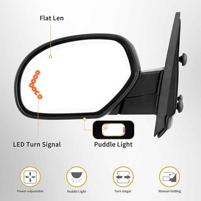 DWVO Towing Mirrors Compatible with 2007-2013 Chevy Silverado GMC Sierra 1500, 2007-2014 Suburban Yukon XL 1500 Tow Mirror, Power Heated Adjustable with LED Arrow Turn Signal Side Mirrors Pair