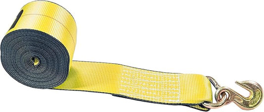US Cargo Control 4 Inch Winch Strap with Grab Hook, 27 Feet Long, Heavy Duty Trailer Winch Strap for Safe Cargo Securement, Zinc-Coated Grab Hook for Easy Attachment, Yellow