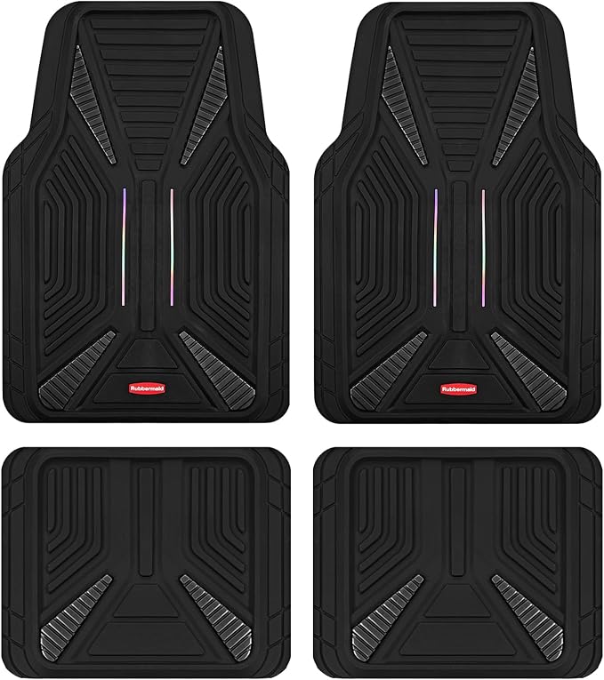 Rubbermaid Car Mat Full Set, Universal Trim-to-Fit Heavy-Duty Car Floor Mats – 4-Piece Set for All Weather Protection – Durable Rubber Mat for Cars, Trucks, SUVs & Vans-Black