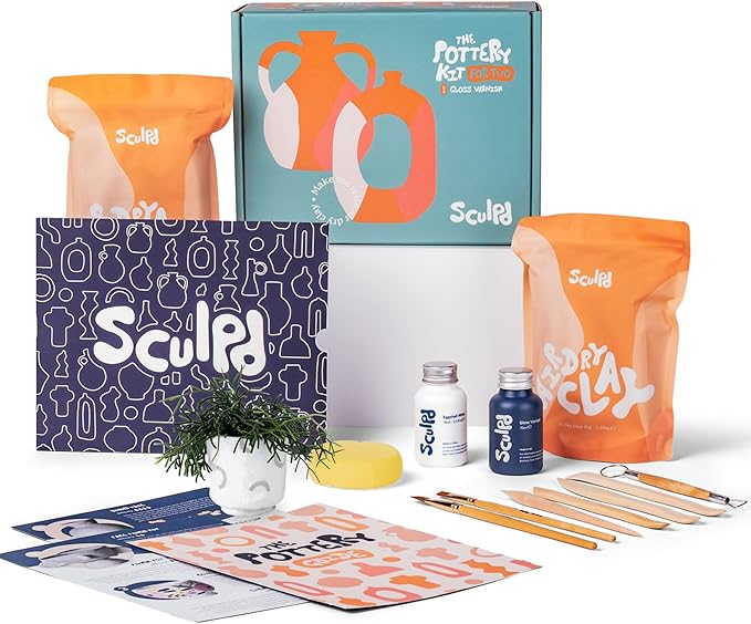 Sculpd - The Original Pottery Kit - Complete Air Dry Clay Kit for Adults Includes Sculpting Tools, Varnish, Paint Brushes, Guides, Arts & Crafts Sets, Matte Varnish
