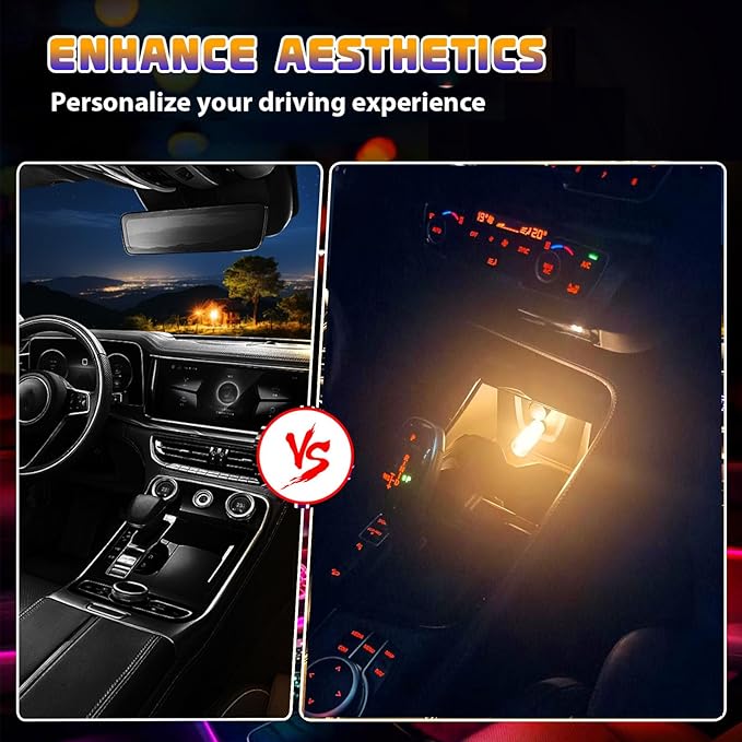 2PCS Car USB Night Lights, Touch Dimmable Vehicle Interior Ambient Lamp, Portable Retro Glass LED Light for Auto Decorations, Bedroom, Office, Travel, Camping, Gifts for Women and Men (Warm)