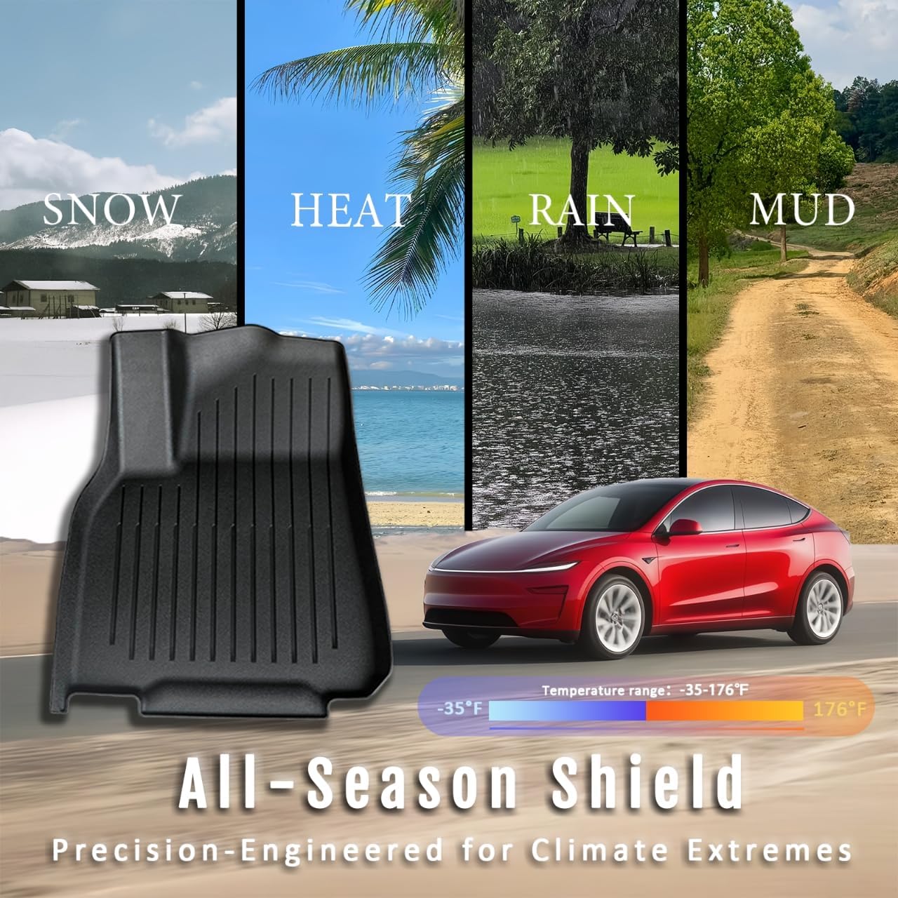 Tesla Model Y Juniper Floor Mats and Cargo Liner,9PCS TPE All Weather Floor Liner for New Model Y 2025 2026 5 Seat,Black Car Mats for Tesla Accseeories, Cargo Mats and Seat Back Cover Protector