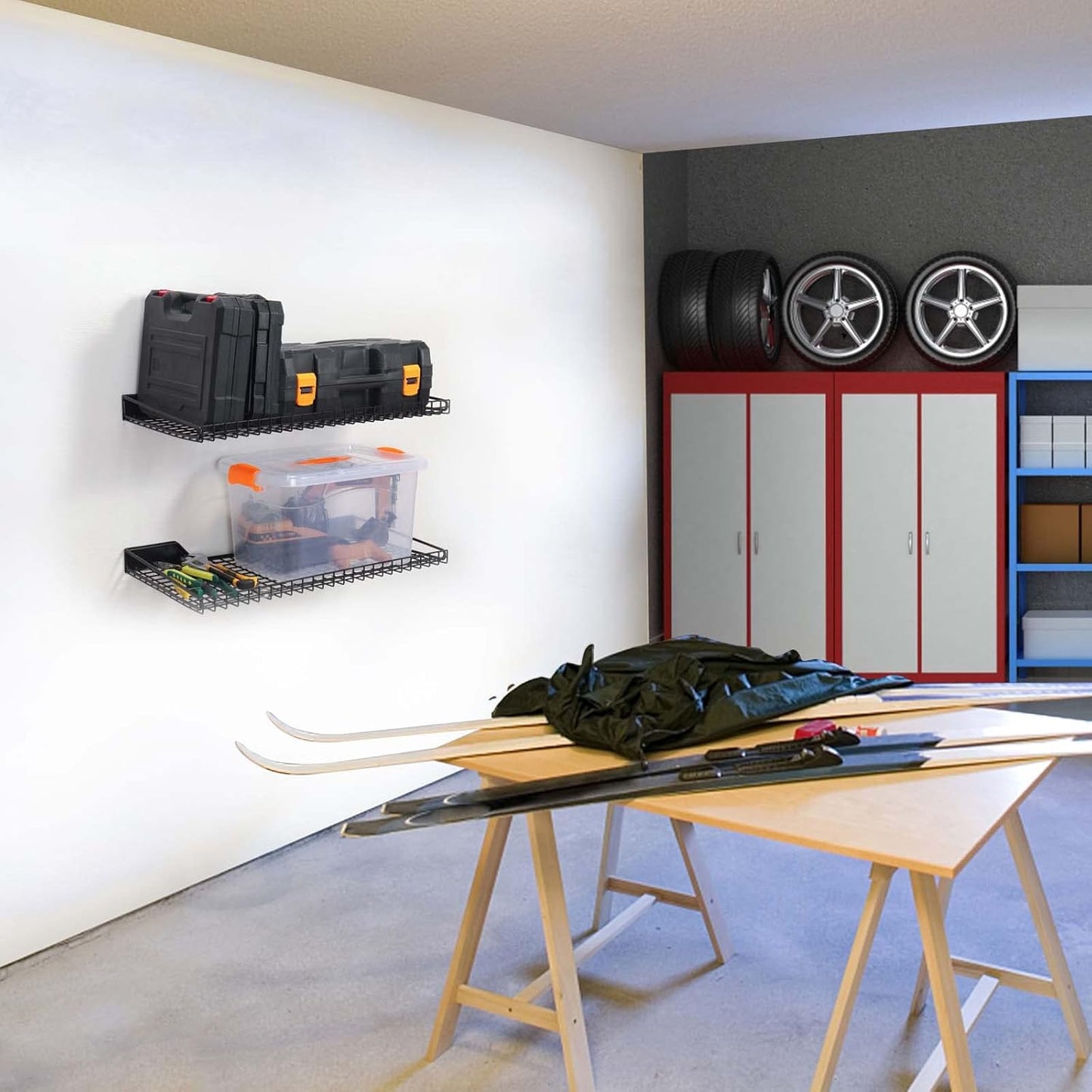 Wallmaster Garage Wall Shelf 2 Pack 23.6"x11.8" Wall Mount Heavy Duty Metal Shelves Mesh Storage Rack for Garage, Office, Basement and Kithcen, max Load 65 lbs (Black)