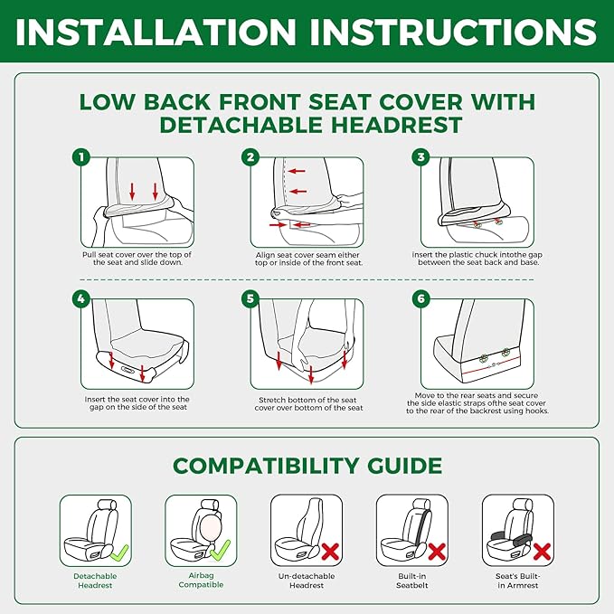 GIANT PANDA Neoprene Front Seat Covers for Toyota Rav4 Camry Highlander Corolla Prius, Leak-Proof & Waterproof Car Seat Protector（Grey/Gary+Black） 2PCS