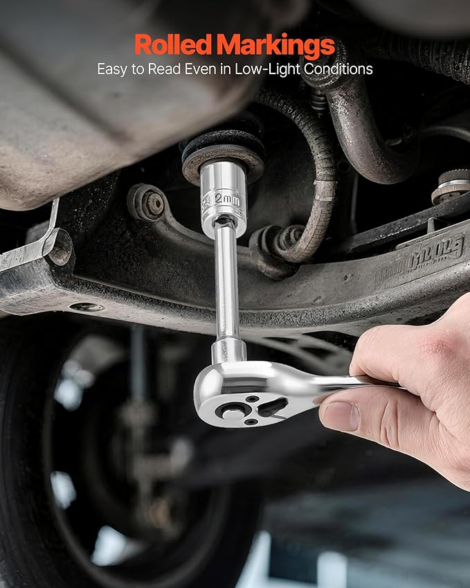 VEVOR Socket Set, 27 Pieces, 1/4 inch Drive Socket and Ratchet Set, SAE and Metric, Mechanic Tool Kit with Ratchet Wrench, Extension Bar and Storage Case, CR-V Alloy Steel, for Automotive Repair