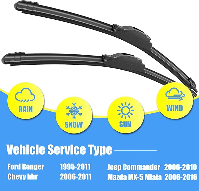 Gavimnal® 18"+18" Silicone Wiper Blades Replacement For Ford Ranger 1995-2011/Chevy HHR 2006-2011/Jeep Commander 2006-2010/Mazda MX-5 Miata 2006-2016,All-Season Front Windshield Wiper Blades(Set of 2)