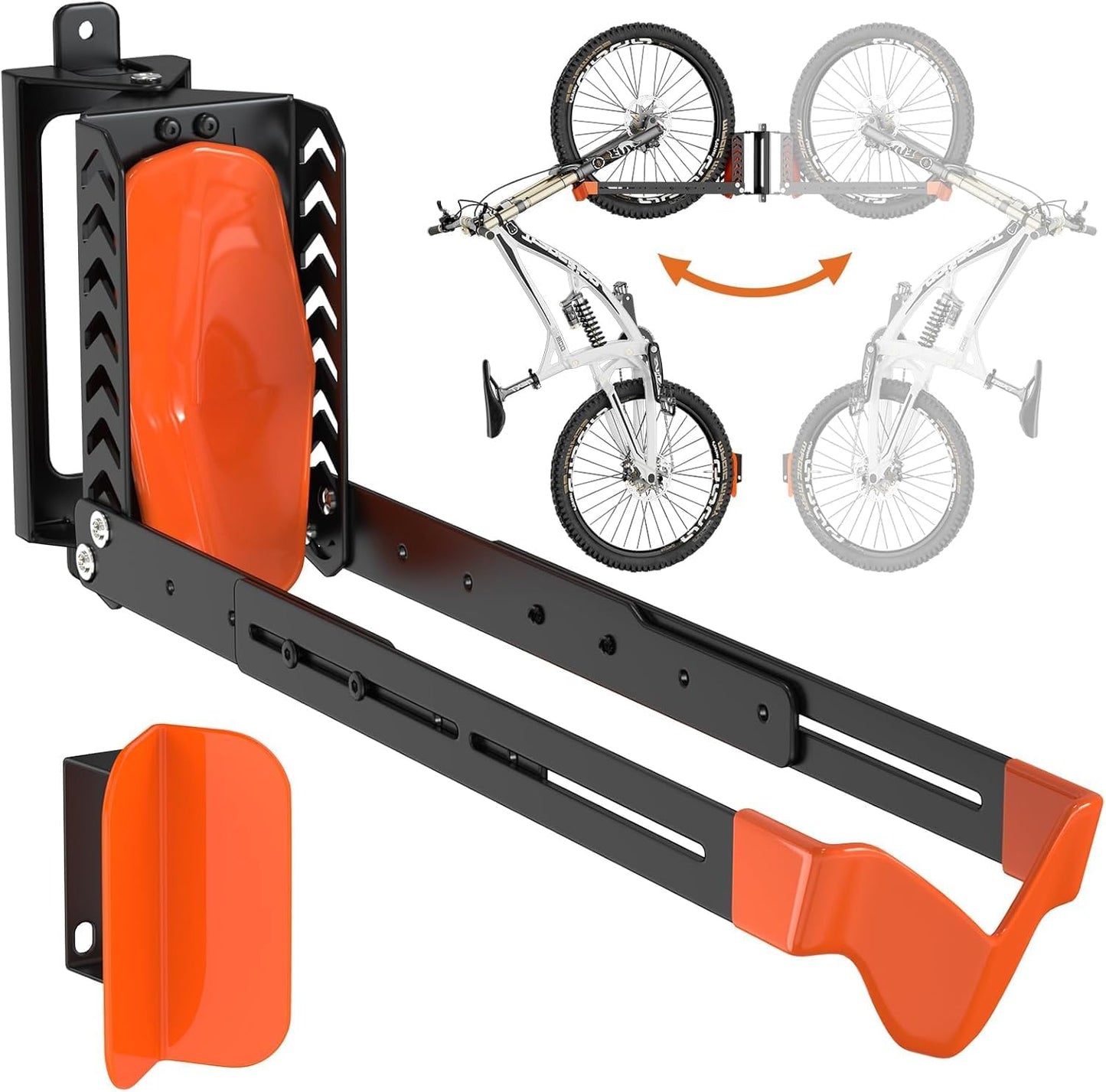Swivel Bike Rack Wall Mount, Bike Hangers for Garage, Space-Saving Vertical Bike Holder, Holds up to 77 lbs, Bicycle Wall Hanger Storage, No Heavy Lifting Required Indoor Hanging Bike Rack-Orange