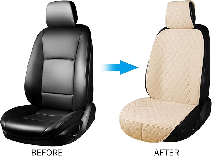 ENOGE Linen Car Seat Covers Front Seat Covers Breathable Cloth Fabric Car Seat Protector Universal Fit Most Automotive, Van, SUV, Trucks (Beige, 2 Front)