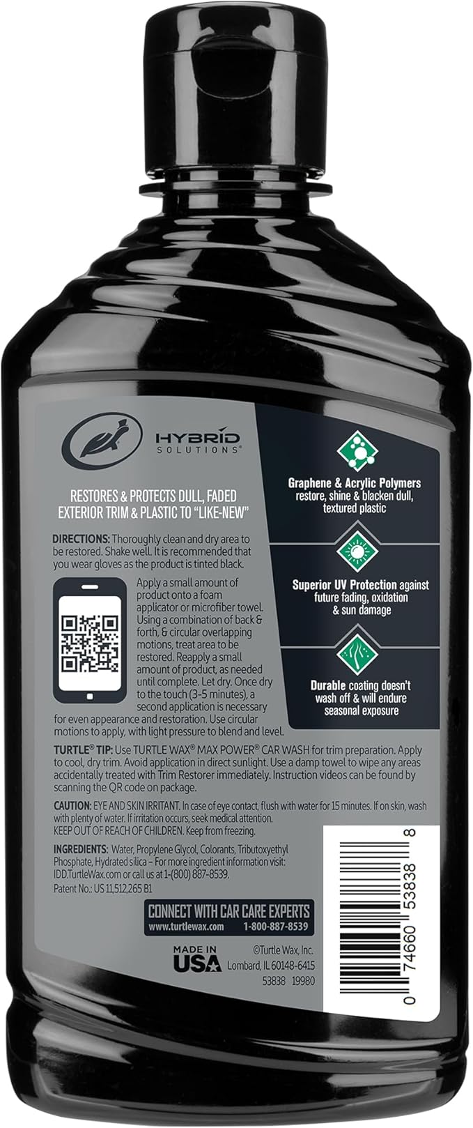 Turtle Wax 53838 Hybrid Solutions Graphene Acrylic Trim Restorer, Brings Dull Faded Exterior Plastic and Trim Back to Life Permanently, Protects from Future Damage, 10 oz. (Pack of 1)