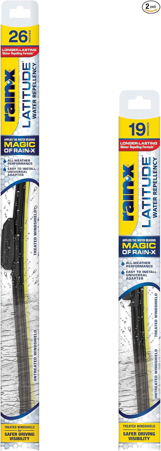 Rain-X 810235 Latitude 2-In-1 Water Repellent Wiper Blades, 26" and 19" Windshield Wipers (Pack Of 2), Automotive Replacement Windshield Wiper Blades With Patented Rain-X Water Repellency Formula