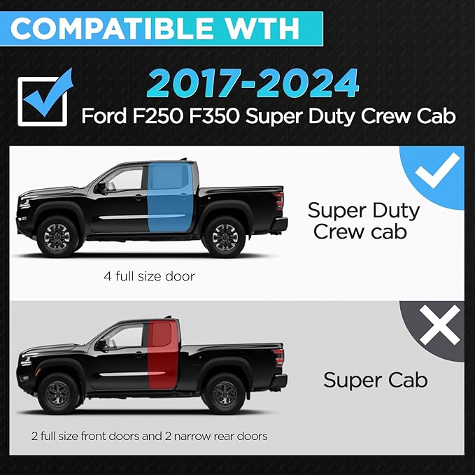 PZ Running Boards Compatible with 2017-2024 F250 F350 Super Duty Crew Cab, Drop Side Steps Black Heavy Duty Carbon Steel Rails Nerf Bars