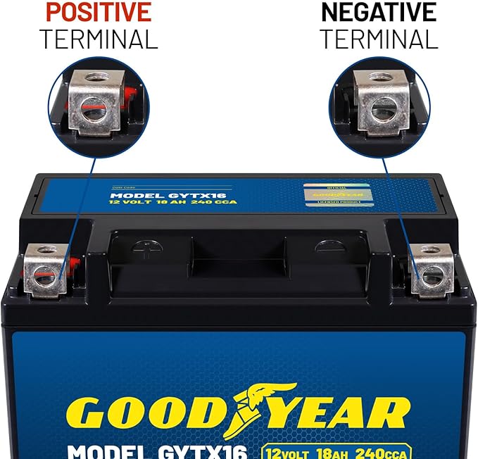 Goodyear GYTX16-12 Volt 18 AH, 240 CCA, Rechargeable High-Performance, Maintenance Free, SLA - AGM Battery for Motorcycle, ATV, UTV, 4-Wheeler, Snowmobile, Watercraft and more!