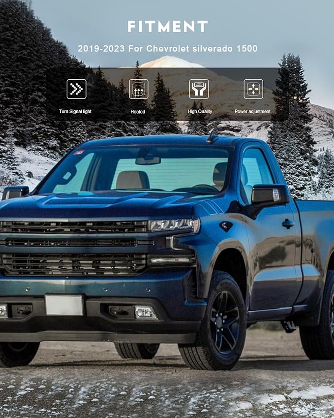 OCPTY A Pair Of Towing Mirror Fit For 2019 2020 2021 2022 2023 For Chevrolet Silverado 1500 With Power Heated Light On Cover Puddle Light Blind Spot Light Temp Sensor Power Folding Black Texture