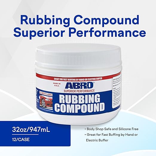 ABRO Superior Performance Automotive Rubbing Compound for Oxidized Finishes, Buff, Shine, Smooth, & Clean, Scratch Remover for Vehicles, Boats, & Bikes - 10 oz.