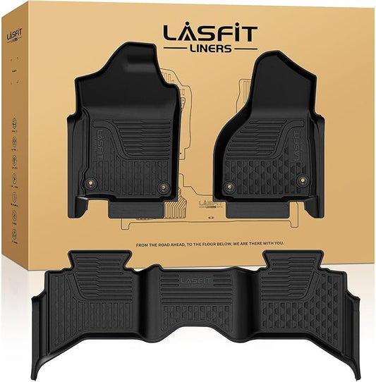 LASFIT Floor Mats for 2013-2018 Dodge Ram 1500 Quad Cab, 2019-2024 Dodge Ram 1500 Classic, Fit for Bucket Seat & Carpet Flooring, All Weather TPE Custom Fit Car Mats Floor Liners 1st & 2nd Row, Black