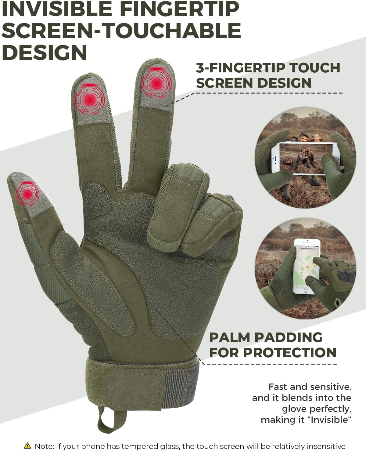 KEMIMOTO Tactical Gloves for Men, Touchscreen Motorcycle Gloves with Hard Shell & Palm Padding for Sports Motorcycle Cycling Tactical Airsoft Paintball Hunting Hiking Camping Climbing