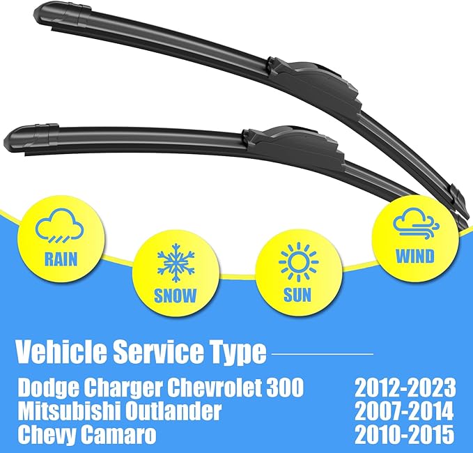 Gavimnal® 24"+21" Silicone Wiper Blades Replacement For Dodge Charger Chevrolet 300 2012-2023/Mitsubishi Outlander 2007-2014/Chevy Camaro 2010-2015,All-Season Front Windshield Wiper Blades(Set of 2)