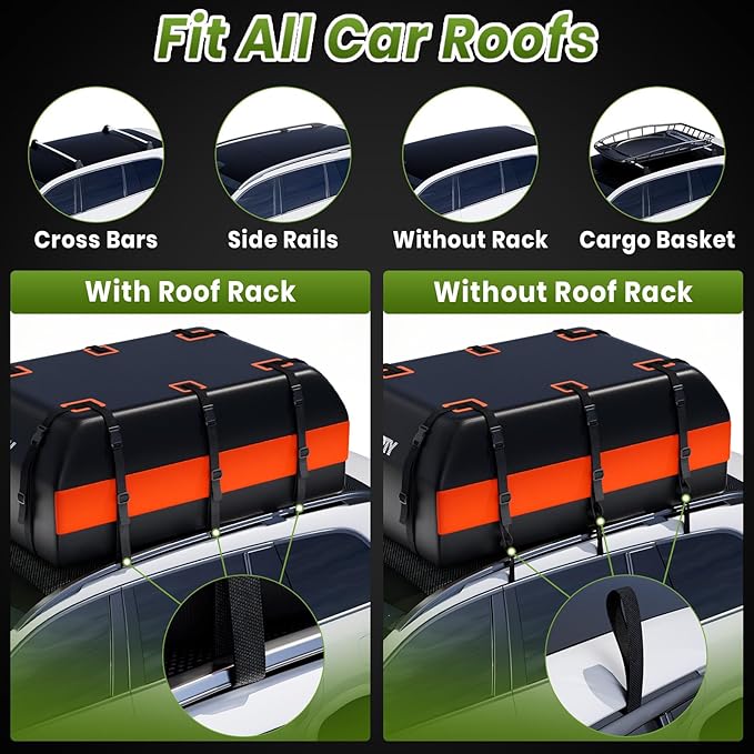 21 Cubic Feet Car Rooftop Cargo Bag Carrier, Soft Roof Top Luggage Bag for All Vechicles with/Without Rack - with Waterproof Zip, Anti-Slip Mat, Luggage Lock, Storage Bag, Door Hooks