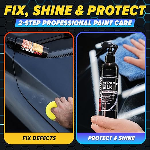 Carfidant Scratch & Swirl Remover with Ceramic Silk – Car Scratch Remover for Vehicles Paint Repair with Ceramic Coating Spray – Polishing & Washing Kits with Applicator Pad & Microfiber Towel