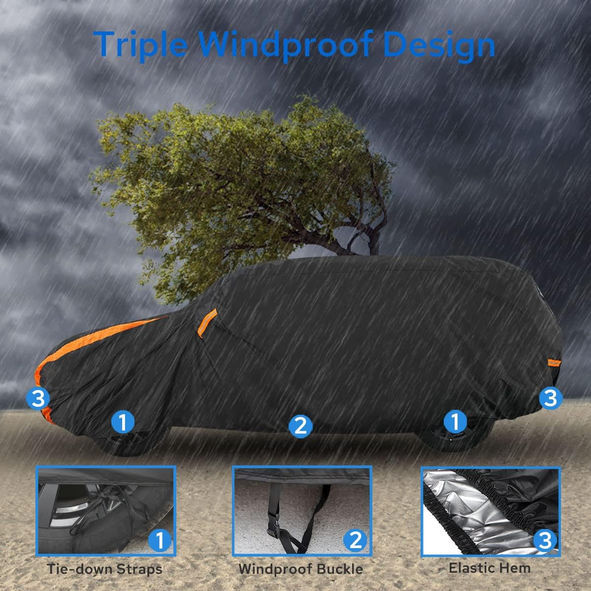 Avecrew SUV Car Cover Waterproof All Weather for Automobiles, Outdoor Full Exterior SUV Covers (Length: 193"-208")