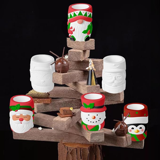 6 Pcs Christmas Ceramics Succulent Planters - Ready to Paint Your Own Garden Statues, DIY Paintable Ceramics Figurines Kit Crafts with Brush Palette for Adults Boys Girls (4.3 inch)