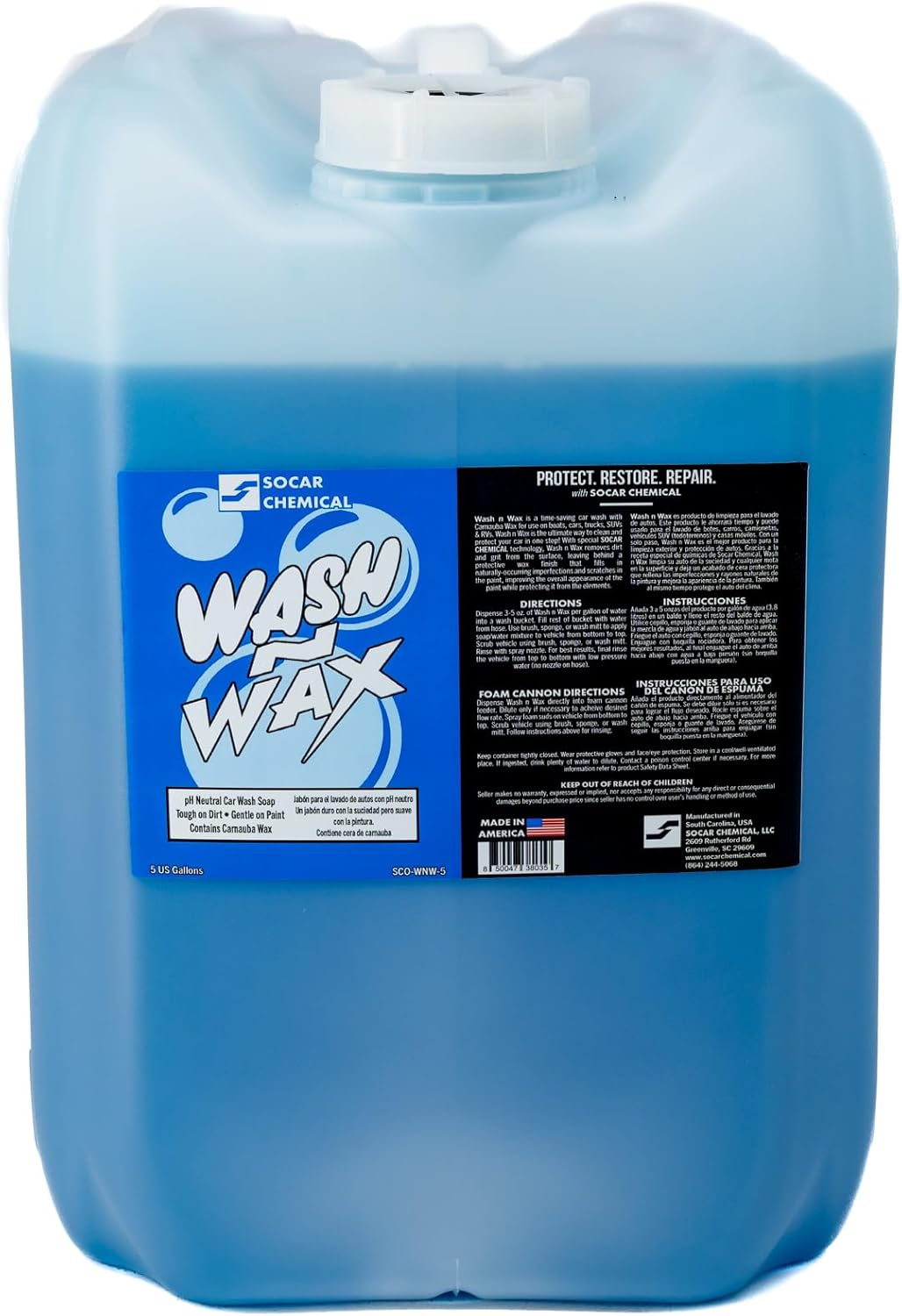 SOCAR Wash N Wax Car Wash Soap - 5 Gal., pH Neutral, Carnauba Wax, Model# SCO-WNW-5