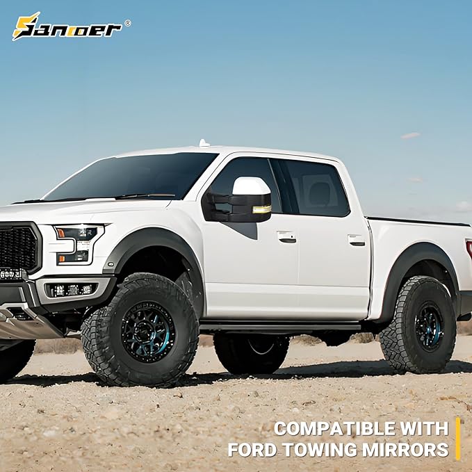 Towing Mirrors for 2015-2020 F150 Ford Tow Mirrors with Turn Signal & Running Light Heated Power Glass Temp Sensor Pair Set, Painted White